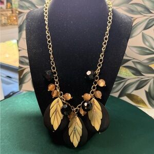 Source Unknown Gold‎ and Black Leaf Necklace